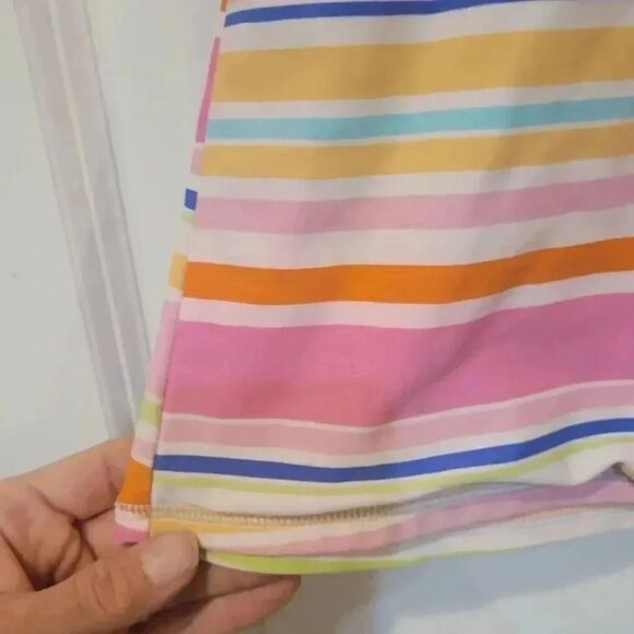 𝅺Lands' End Girl's Multicolor Striped Swim Rashguard Short Sleeves - Picture 4 of 9